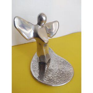 HOSELTON POLISHED ALUMINUM  ANGEL SCULPTURE CANADA On Base 1970's